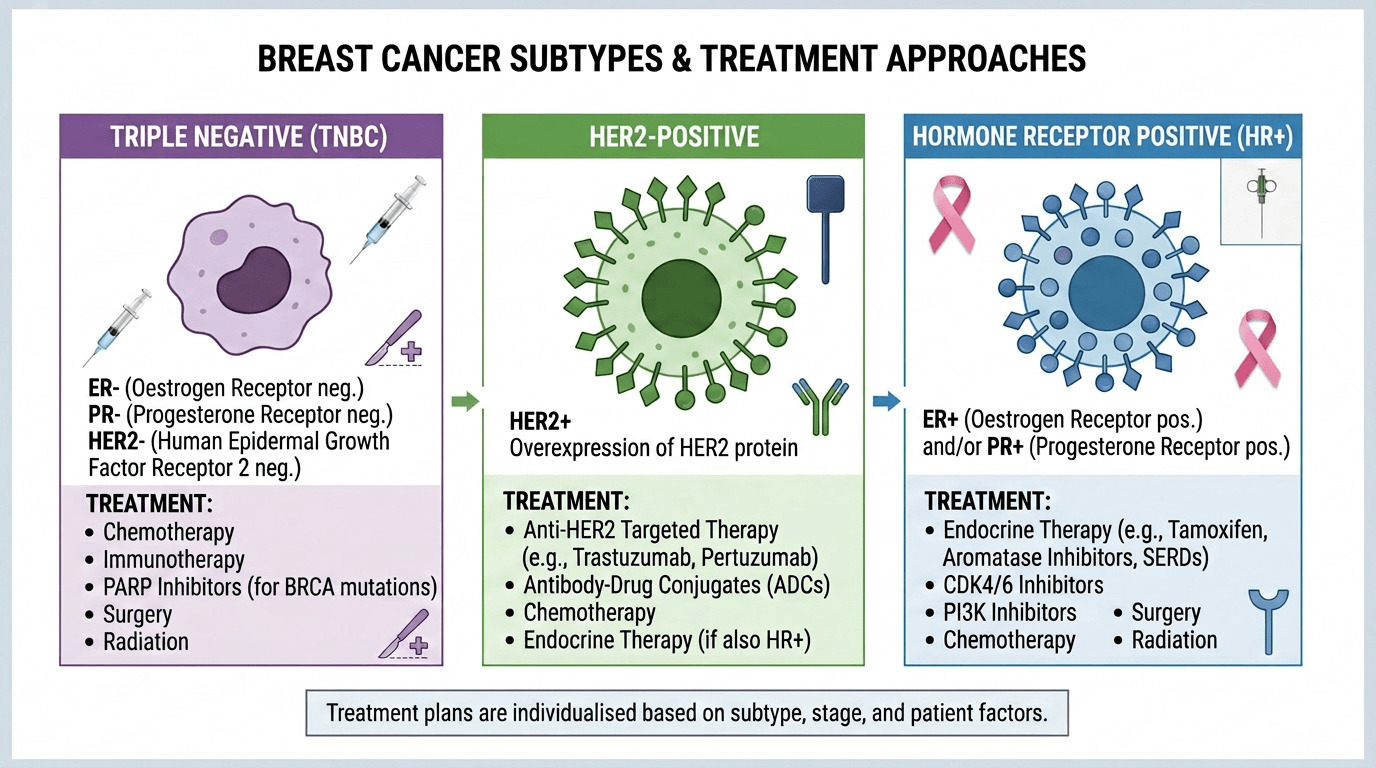Different types of breast cancer and chemotherapy approaches