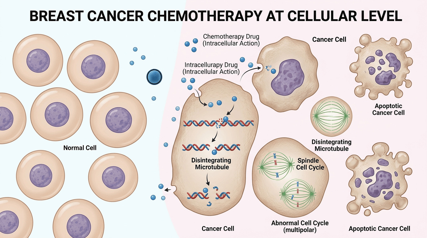 Diagram showing how breast cancer chemotherapy works on cellular level