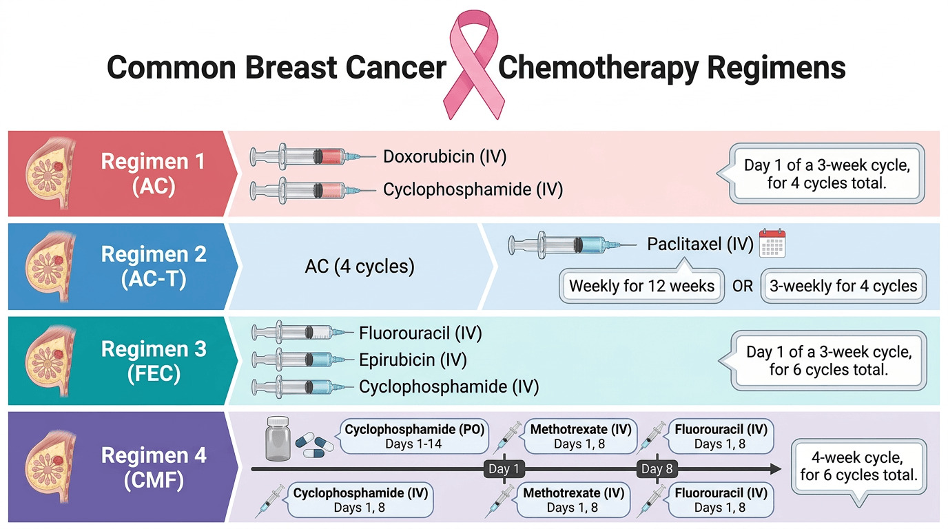 Common breast cancer chemotherapy drug regimens and protocols
