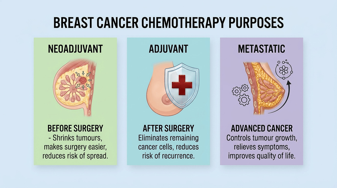 Different purposes of breast cancer chemotherapy treatment